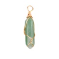 Green Aventurine Hexagonal Pointed( 8x32mm) Pendant Wrapped Gold Wire Keychain