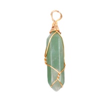 Green Aventurine Hexagonal Pointed( 8x32mm) Pendant Wrapped Gold Wire for DIY Making Jewelry