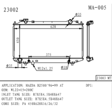 Radiateur pour Mazda B2500 Numéro d&#39;OEM WL22-15-200C