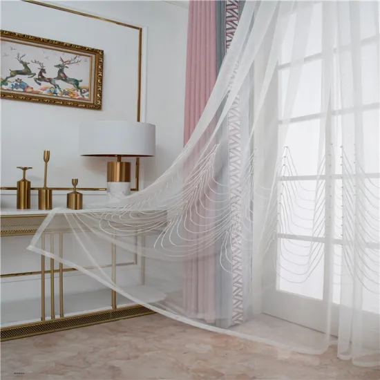 Modern White Sheer Curtain for Living Room: Embroidered Window Fabric Décor