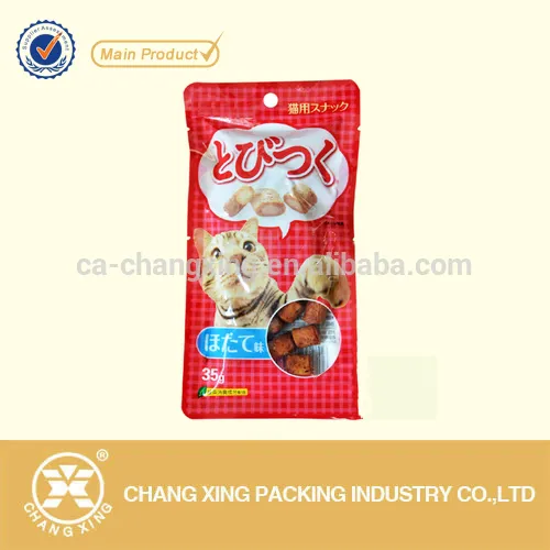 Clear plsatic cat treasts packaging bag/ self standing pouch for cat biscuit packing/ pet food bag