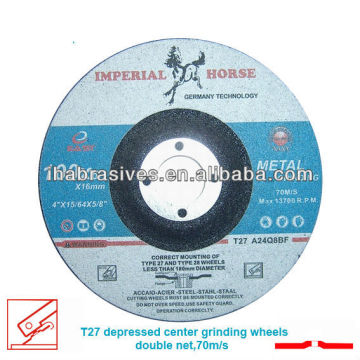 T27 abrasive depressed center grinding wheels,100X6X22.23MM,70M/S