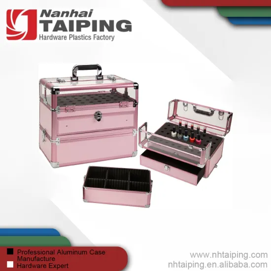 Professional Pink 45 Nail Polish Clear Panel Makeup Artist Organizer Cosmetic Case Slide Out Drawer