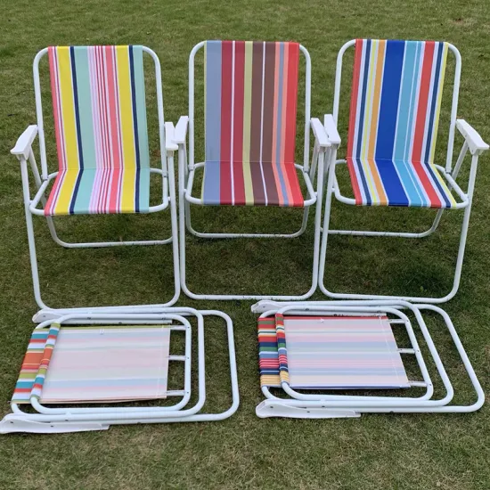 Vintage VW Campervan Inspired Retro Striped Folding Garden Deck Chair in Blue
