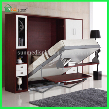 Space saving twin bed vertical wall bed with table