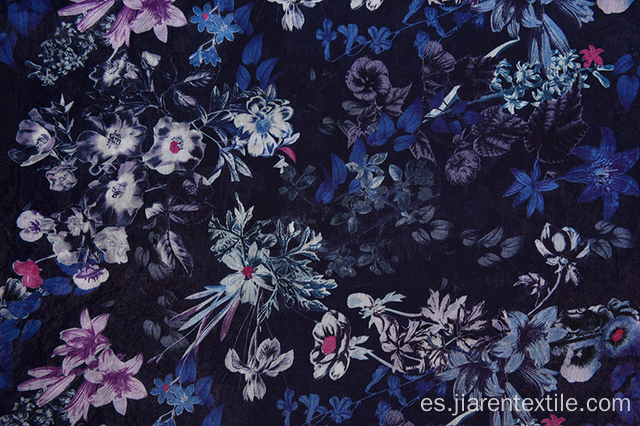 Telas estampadas con estampado de flores azul oscuro