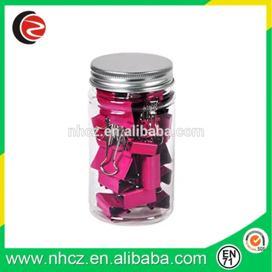 Pink Middle Binder Clips in Glass Bottle