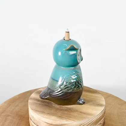 Blue Glaze Owl Style Backflow Incense Burner