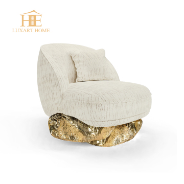 Modern Luxury Armchair with Polished Hammered Brass Base for Living Room