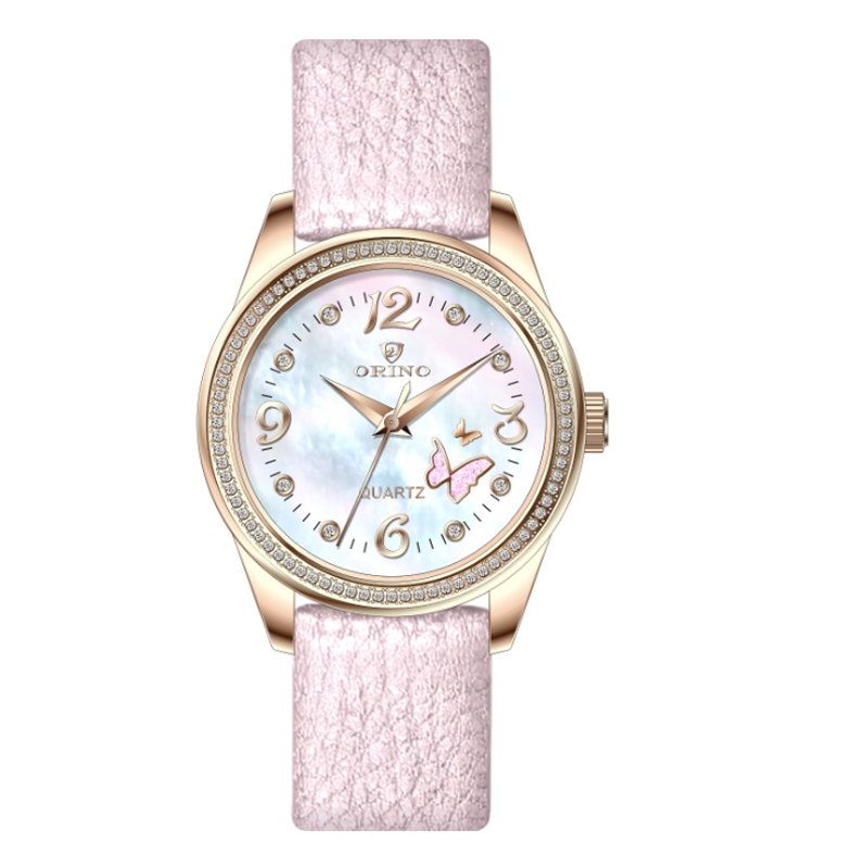 Diamond Bezel MOP Dial Women's Leather Watches