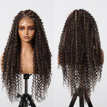 High Quality 28 Inches Dark Brown Highlight Kinky Curly 13x6 Lace Front Wig for Black Women