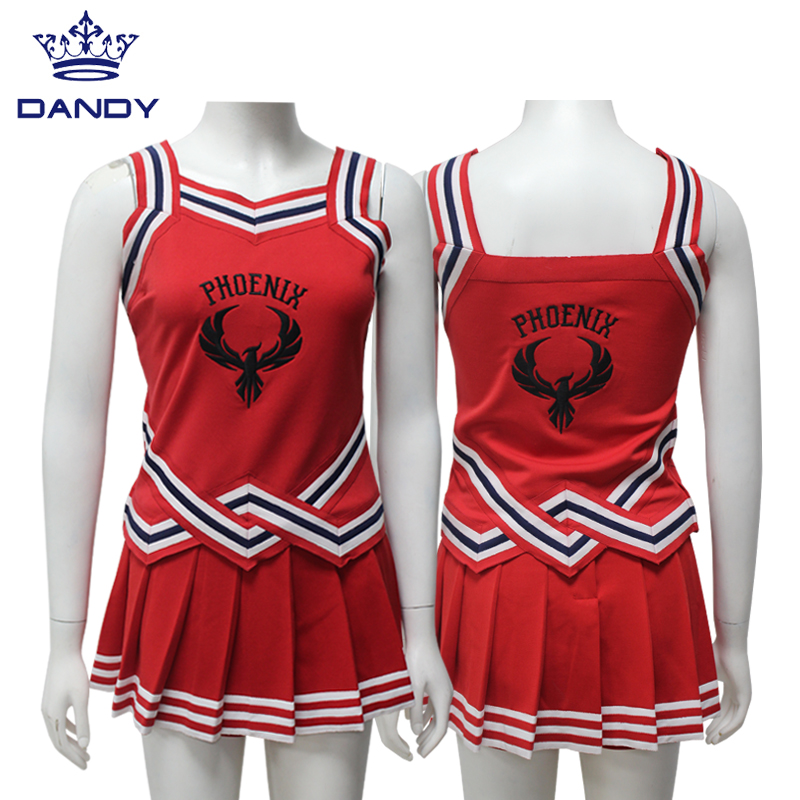 Brugerdefineret rød cheerleading tøj ungdomsjubel uniform