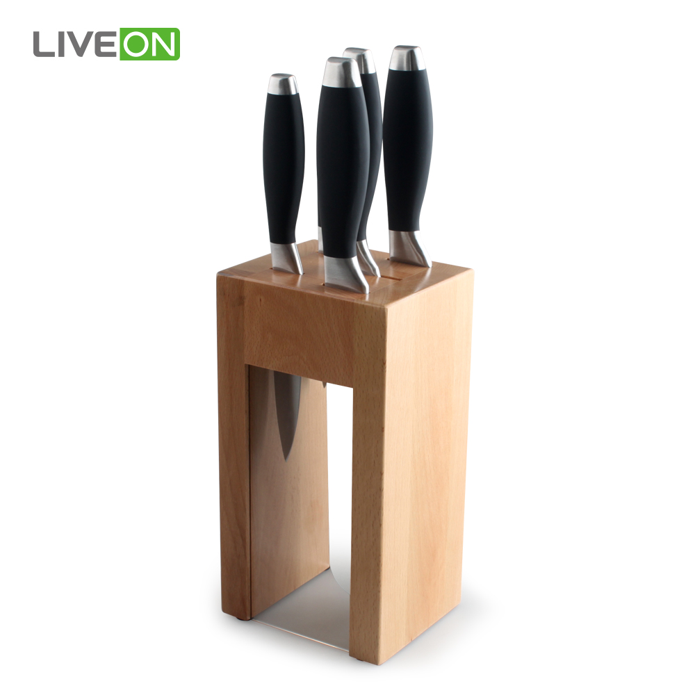 مجموعة سكين المطبخ مع خشب الزان حامل