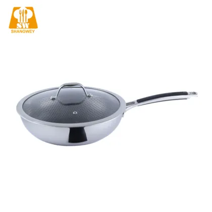 22cm Stainless Steel Chinese Cantonese Wok Pan