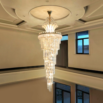 Spiral Design Large Crystal Chandelier Gold Chrome - Luxury Hall Lighting