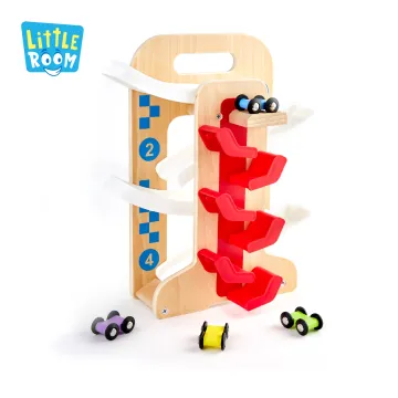 Wooden Ramp Racer Game: A 4-Level Creation Toy with 4 Mini Extra Cars Racers for Toddler Car Track Play