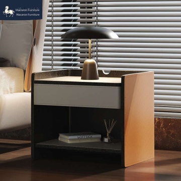Italian High-End Designer Modern Minimalist Saddle Leather Bedside Cabinet