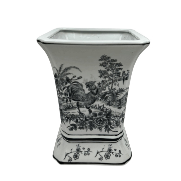Wholesale Tall Square Porcelain Flower Pots with Rooster and Bird Pattern