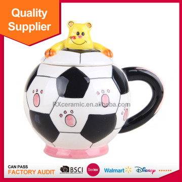 hand painted sports theme animal creative gift ceramic dringking mug with lid