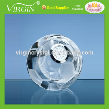Wholesale glass balls crystal soccer clock for souvenir gift