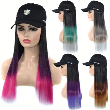 MYZYR Long Curly/straight Wig Hip Hop Hat Synthetic Adjustable Baseball Cap Wig Fake Hair Natural with Hat Embroidery for Women