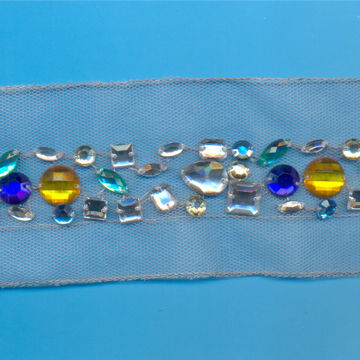 OEM/ODM tape lace trims with rhinestones, for garment use