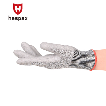 Hespax 보호 안전 장갑 PU 팜 코팅 방지 방지