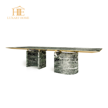 Luxury White Marble Dining Table with Ring Legs and Steel Design
