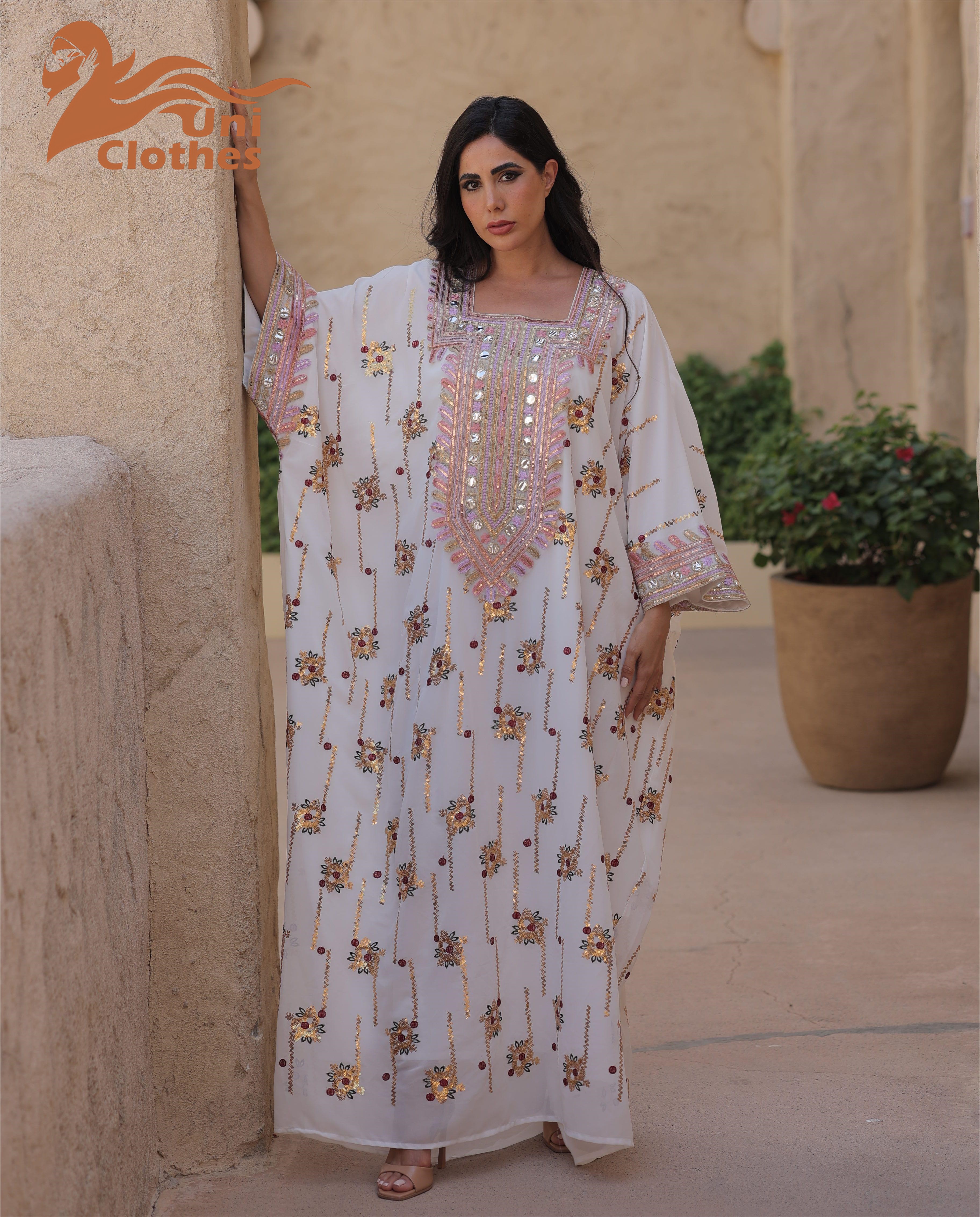 Sequin Embroidered Batwing Abaya Front View