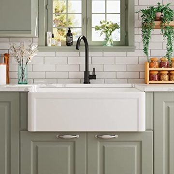 Farmhouse Kitchen Sink: 30 "l x 20" w mangkuk tunggal putih digilap dengan 3 tahun mendalam matte Black Finish - CUPC Certified