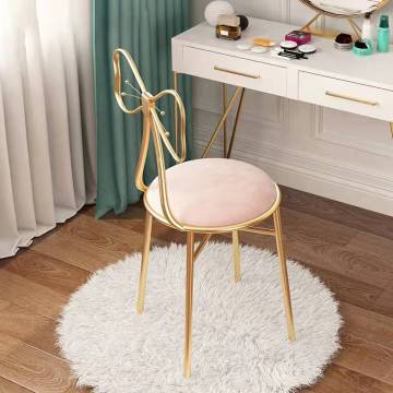 Velvet Make-up Stool with Bow Knot Backrest for Dressing Table