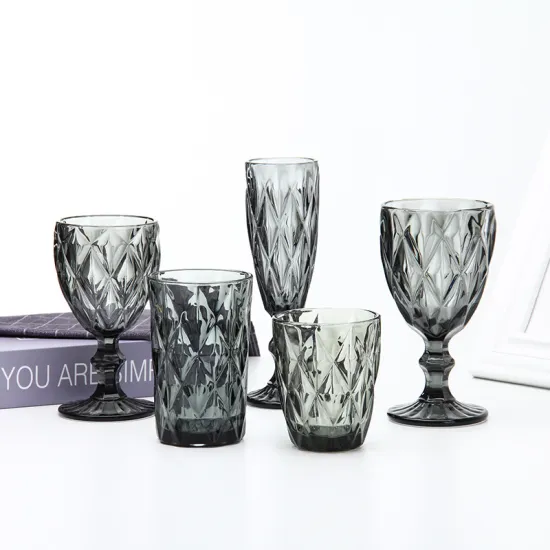 Wholesale Vintage and Colorful Glassware: Including Champagne Blue, Amber, Water Wine Cups, and Pink Goblets