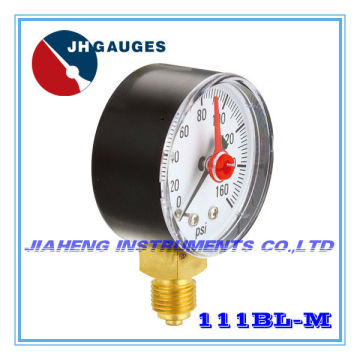 2.5" plastic case double pointer phosphor bronze bourdon tube pressure gauge with adjustable red pointer
