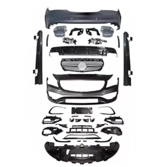 Car Bumper Kit with Grille, Exhaust Pipe, and Side Skirt for Benz A-Class W117 to AMG A45 Conversion