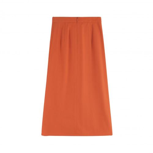 Bright Orange Skirt. Pleated Pencil Skirt with a Side Slit Manufactory