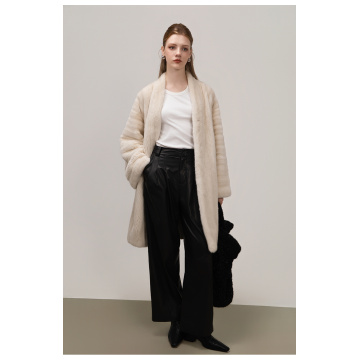 KC Fur Velvet V-neck Dropped Shoulder Mid Length Mink Coat