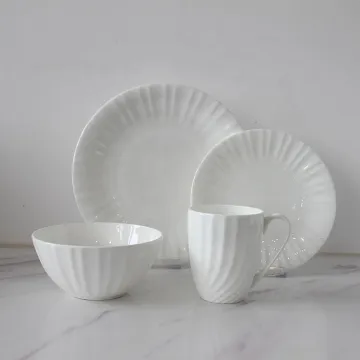 2022 Modern Design Embossing Ceramic Dinnerware Gold Rim