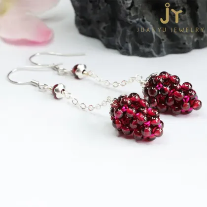 S925 Sterling Silver Garnet Women's Fashion Earrings