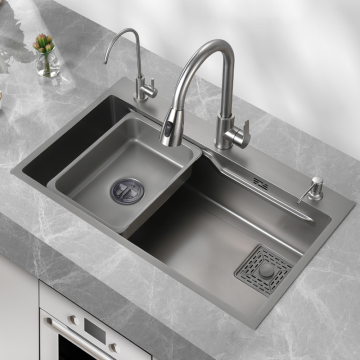 Commercial Handmade Double Bowl Stainless Steel Kitchen Sink With Drainboard