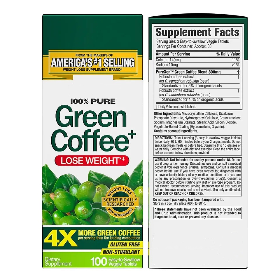 Etiqueta privada ingrediente natural tabletas adelgazamiento extracto de café verde para perder peso tabletas de café verde