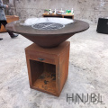 Corten Metal Fire Pit With BBQ Grill