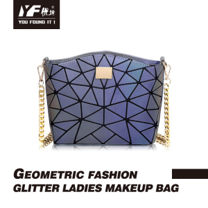 Genuine leather glitter geometric ladies makeup bag