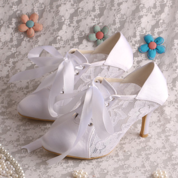 Ivory Lace-up Wedding Booties for Bride