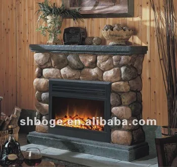CE passed electric cast stone fireplace with stone mantel