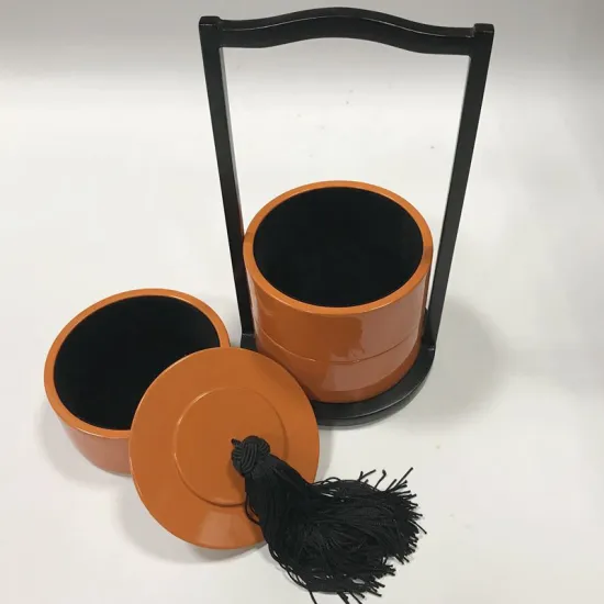 3 Layer Orange Round Wooden Box For Gift