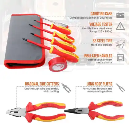 8pcs 1000V VDE Approved Insulated Electrician Tool Kit