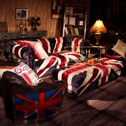 Union Jack Ice Velvet Blue Fabric Sofa GH105