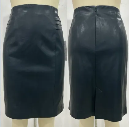 Easy Clean Back Slit Black Women's Leather Skirt