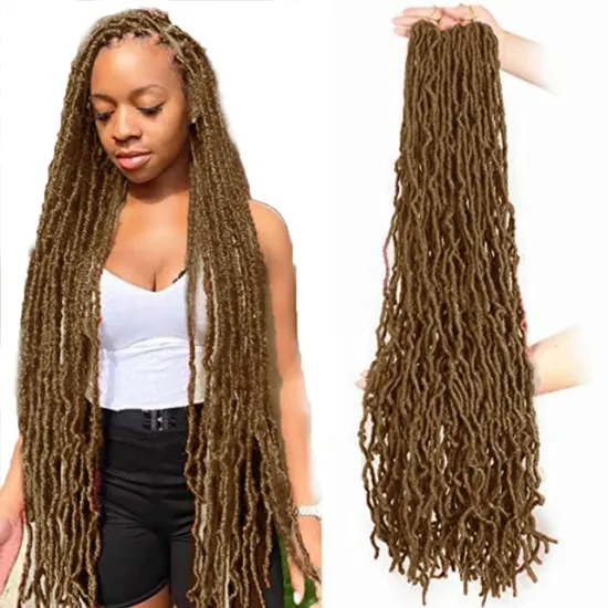 Silky 36inch Long Brown Goddess Braiding Dreadlocks For Black Women Nu Locs Faux Locs Crochet Braid Synthetic Hair Extension