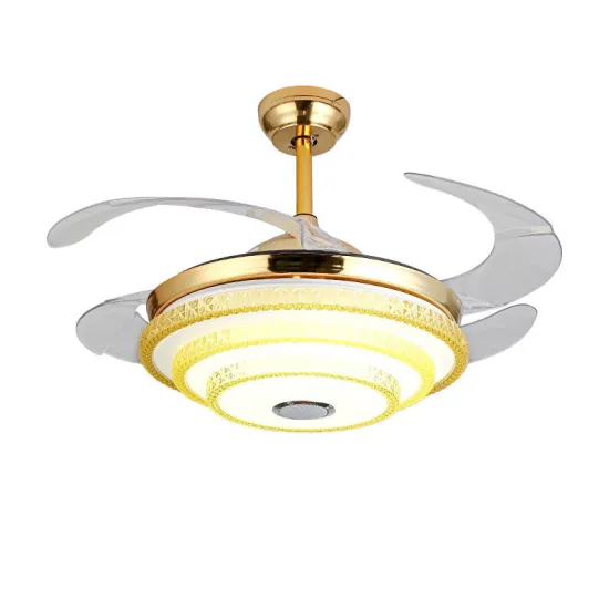 Retractable Crystal Chandelier Fan - 42 Inch LED Ceiling Fan with Invisible Blades, Remote and Bluetooth